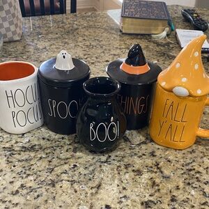 Rae Dunn Halloween Coffee & Tea Set - Black, White, Orange